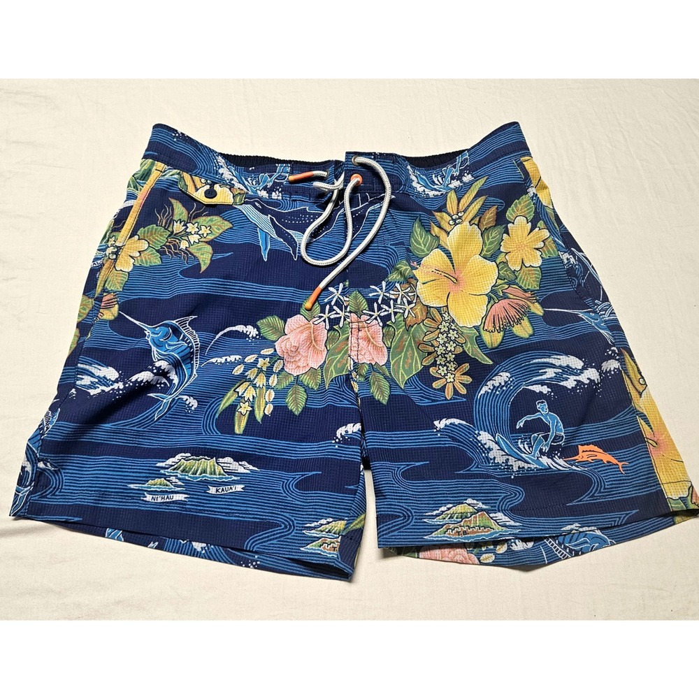 Tommy Bahama Board Shorts Mens Medium Blue Hawaiian Tropical Marlin Swim Trunks